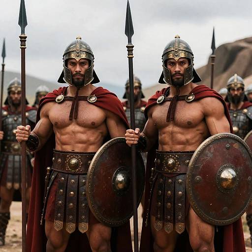 Epic Warriors in Bronze Armor and Capes