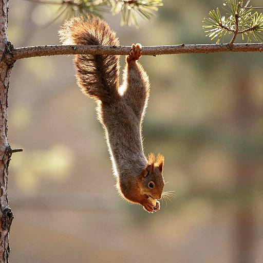Red Squirrel on Pine Branch