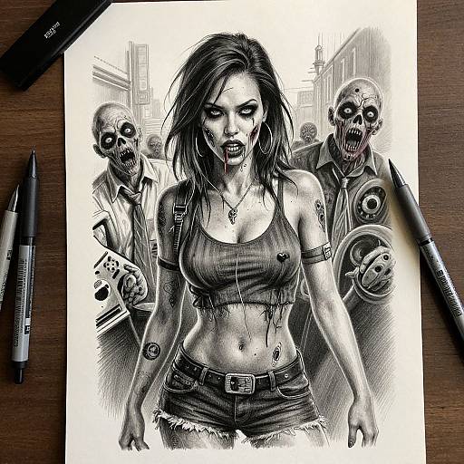 Hyper-Realistic Urban Zombie Pencil Drawing