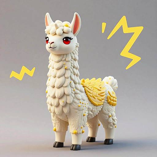 Stylized Toy Llama with Red Eyes and Yellow Accents