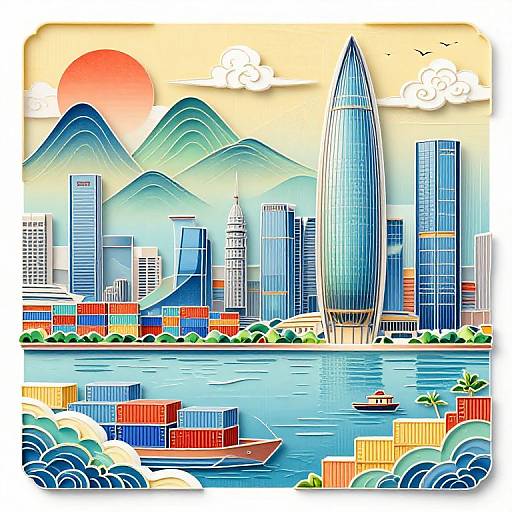 Colorful Kirigami Yantian Illustration