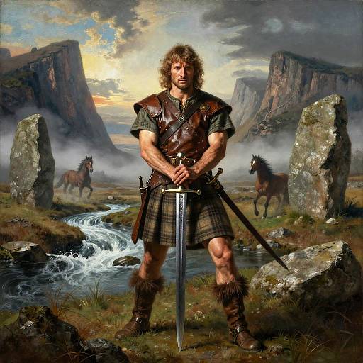 Heroic Highland Clansman in Misty Moorlands
