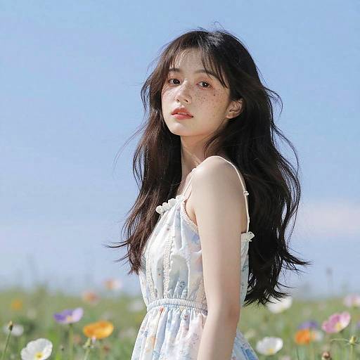 Asian Girl in Floral Meadow