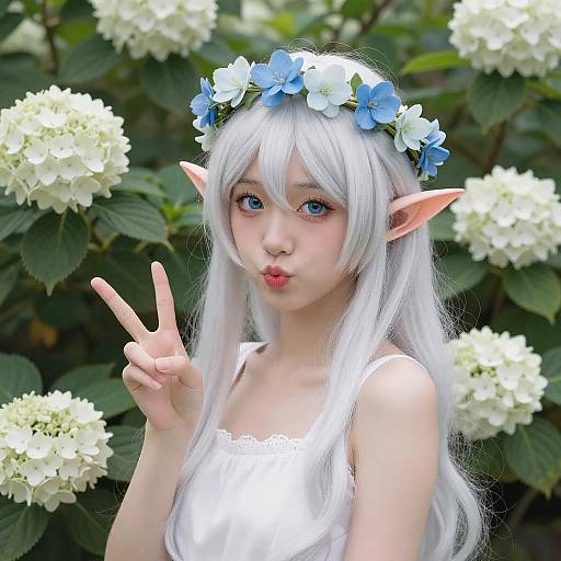 Playful Elf Woman in Garden
