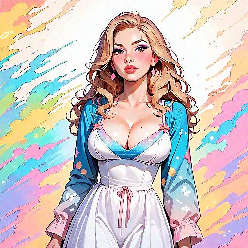 Stylish Blonde Woman in Colorful Sundress