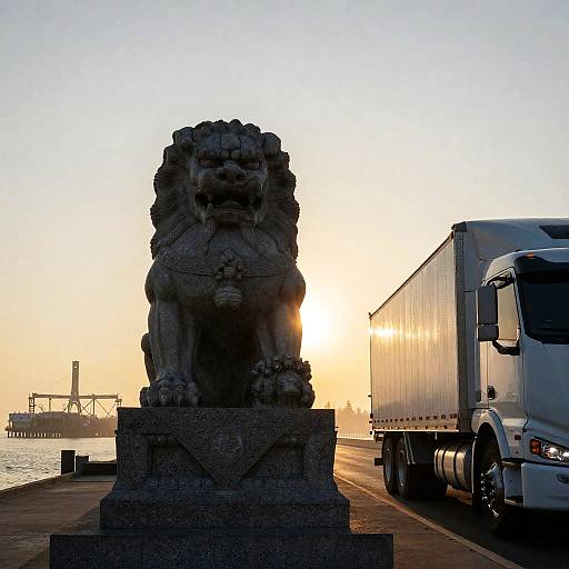 Granite Lion Statue at Industrial Pier
