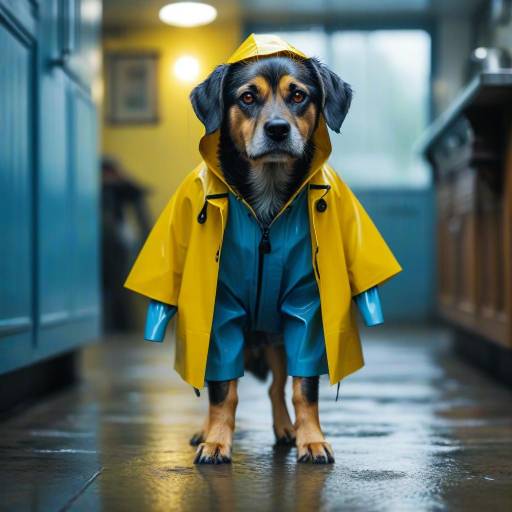 Solo Dog in Raincoat Portrait