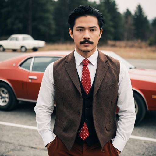 Stylish man in retro attire with classic car