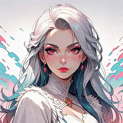 Fantasy Woman with White Hair and Pink Eyes