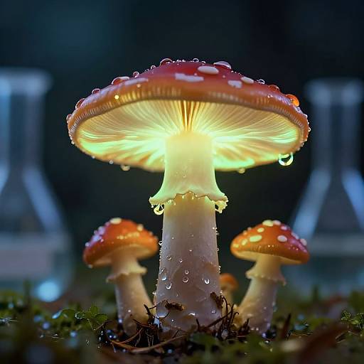 Luminous Glowing Forest Mushrooms Macro