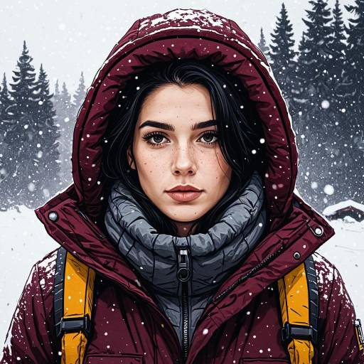 Woman in Maroon Winter Jacket in Snow
