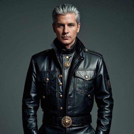 Man in Vintage Sci-Fi Black Leather Military Jacket