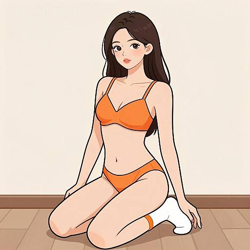 Stylish Young Woman in Orange Lingerie