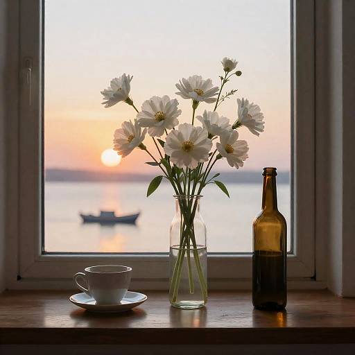 Sunset Still Life with White Flower