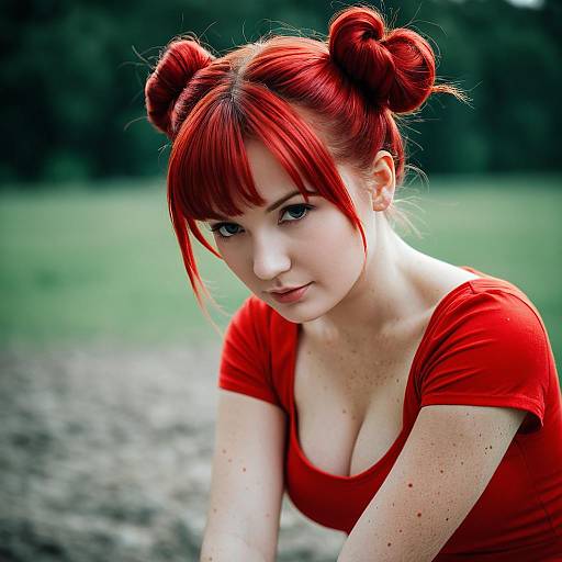 Woman with Red Hair in Red Dress