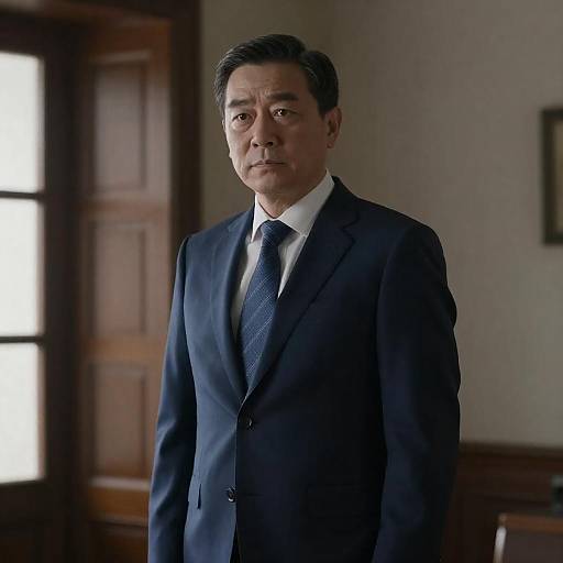 Serious Middle-Aged Man in Blue Suit