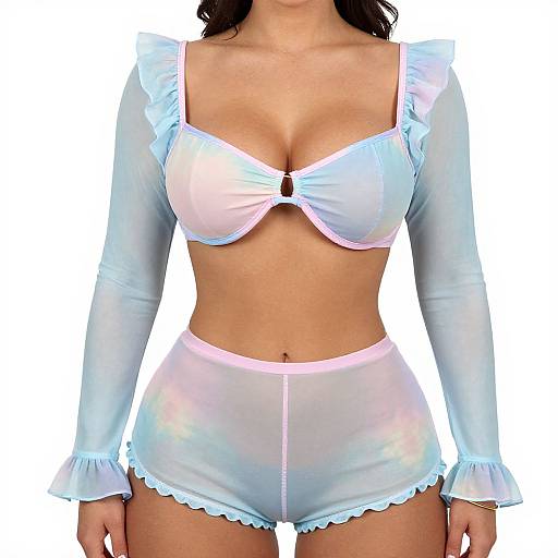 Playful Pastel Sheer Ruffle Outfit