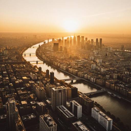 Golden Hour Cityscape Over River