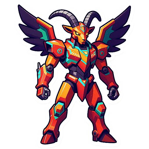 Futuristic Winged Mech-Goat Sticker