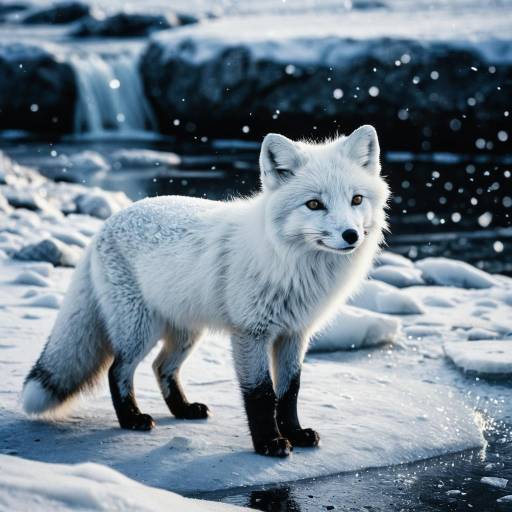 Arctic Fox on Frozen Riverbank Arctic Fox on Frozen Riverbank