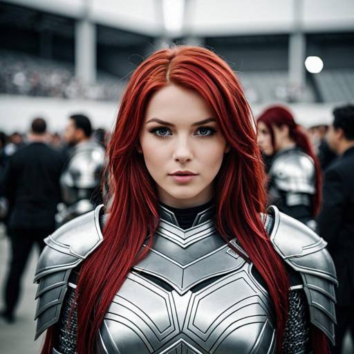 Red-haired Woman in Silver Armor Cosplay