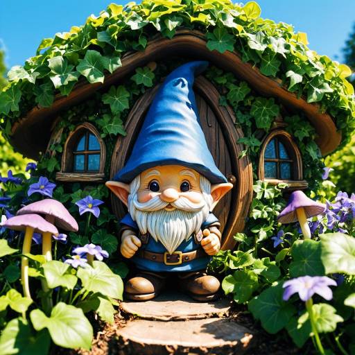 Anime Style Gnome in Mushroom House Garden