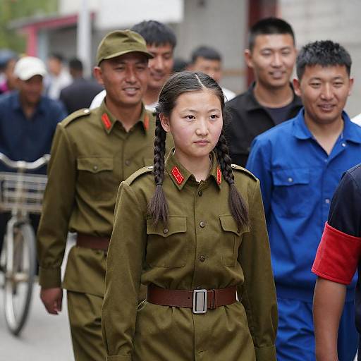 Military Street Scene with Central Asian Girl