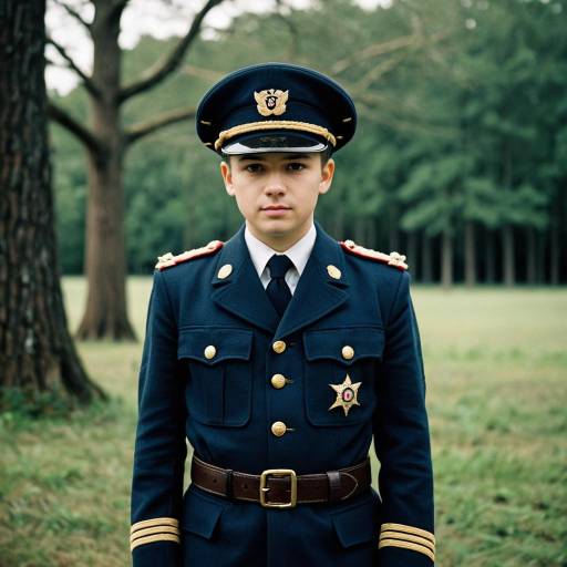 Boy in Captain Military Uniform Outdoors
