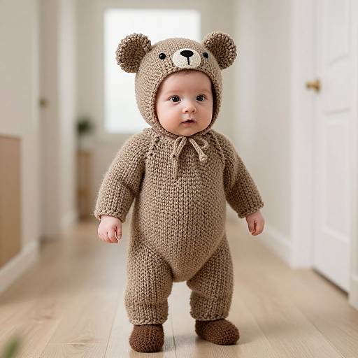 Newborn in Knitted Bear Costume