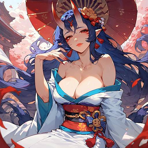 Detailed Oni Girl at Japanese Temple