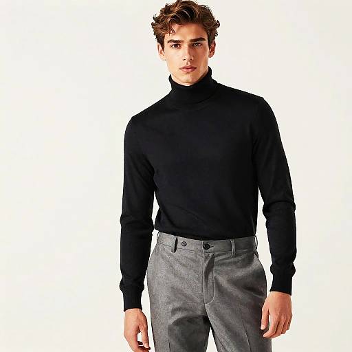 Young Man in Black Turtleneck and Gray Trousers
