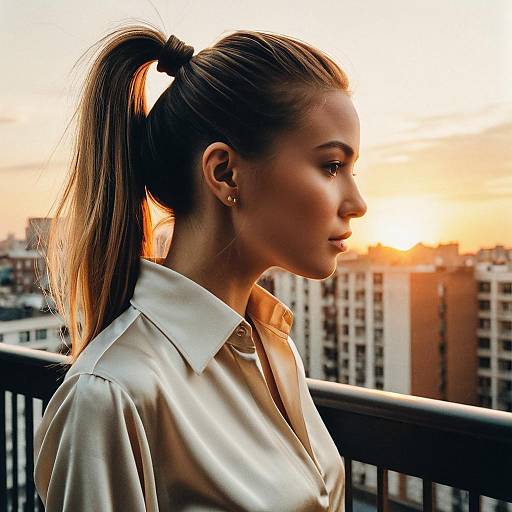 High Ponytail Fashion Editorial Sunset