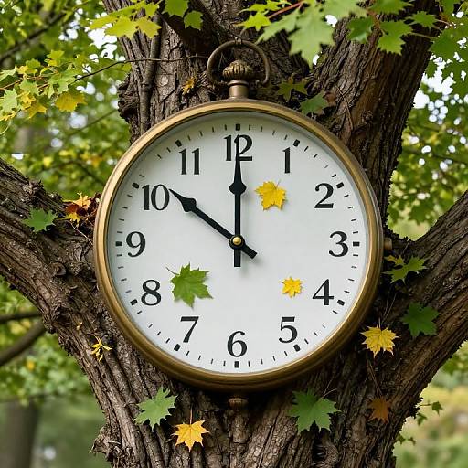 Whimsical Tree Clock Defying Seasons