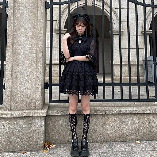 Elegant Young Woman in Black Lace Attire