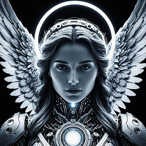 Intricate Robotic Angel with Luminous Halo