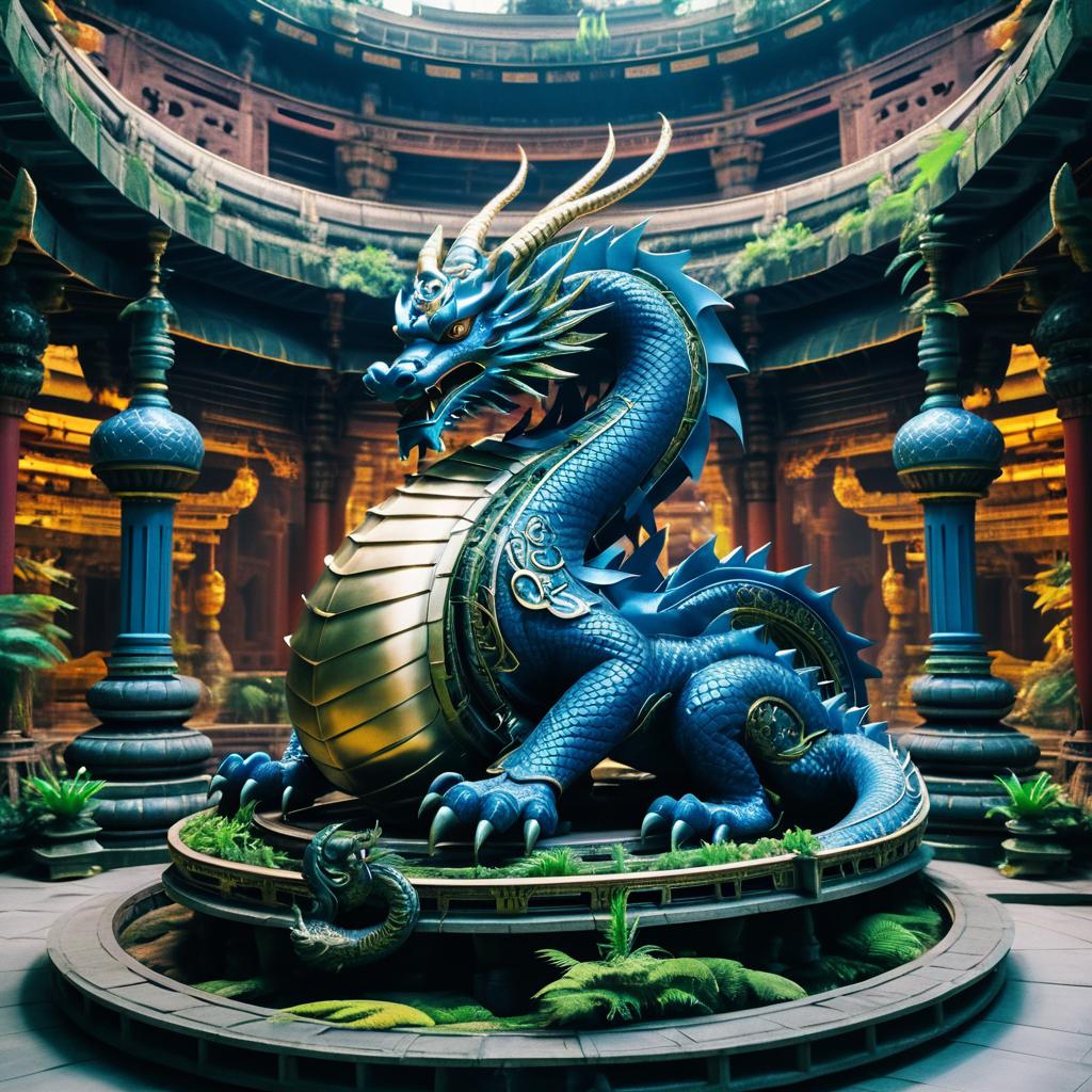 Hyper-Realistic Mechanical Dragon in Temple