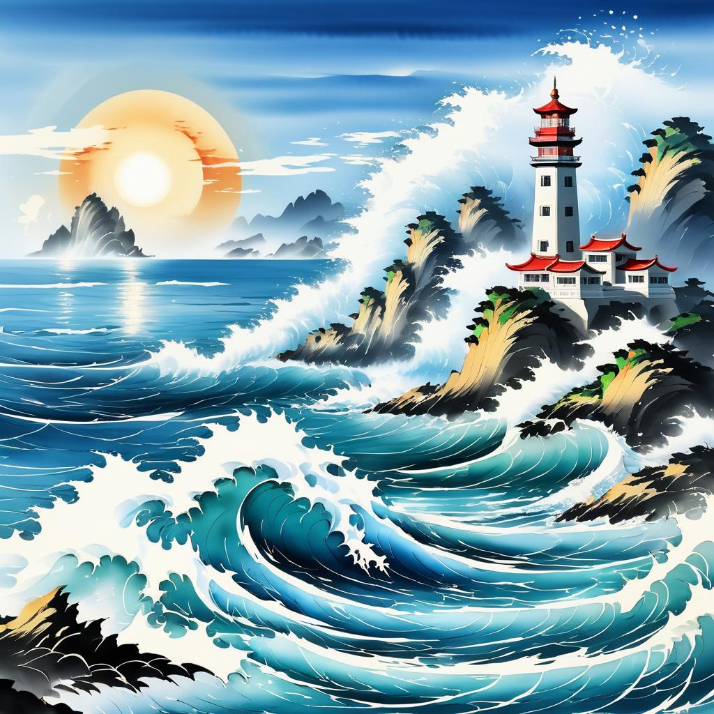 Chinese Coastal Landscape with Lighthouse