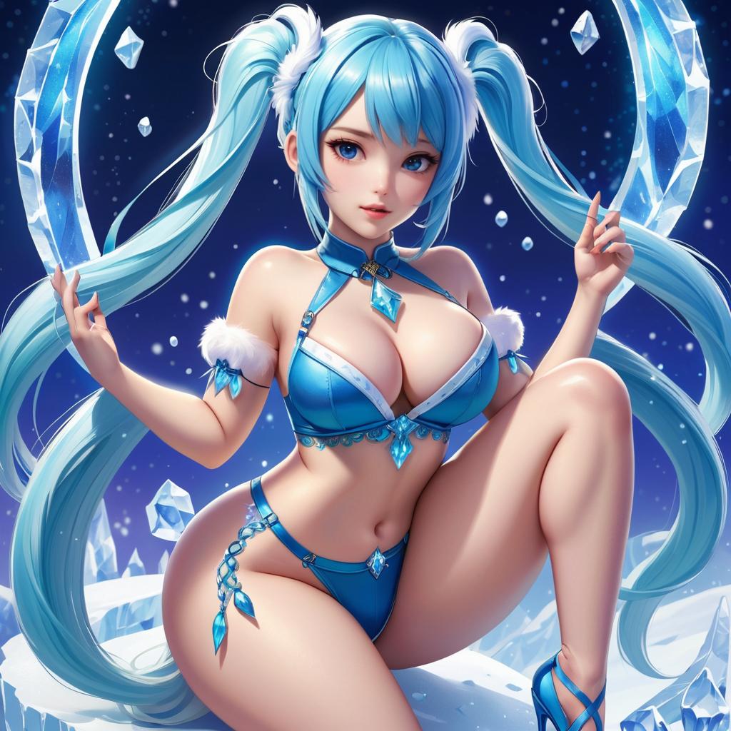 Enchanting Curvy Girl with Ice Magic