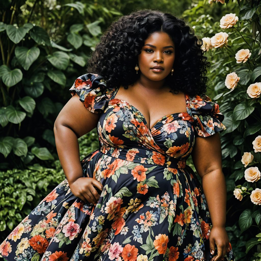 Curvy Beauty in Floral Vanity Fair Style