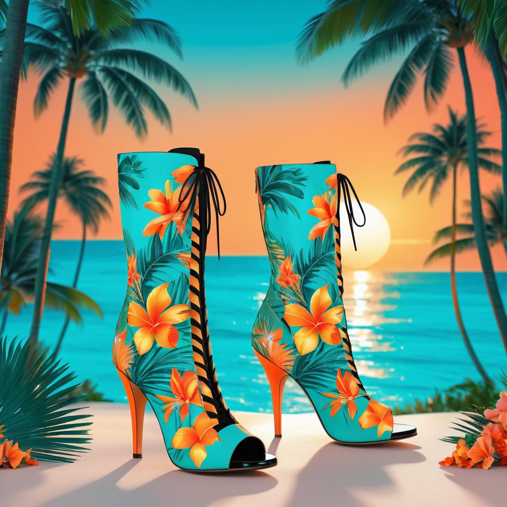 Tropical Sunset High Heel Boots Design