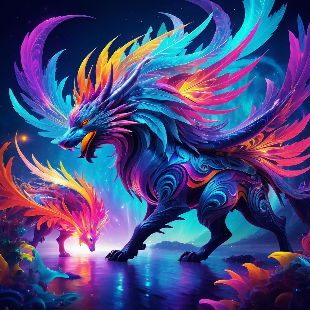 Vibrant Abstract Fantasy Creature Artwork