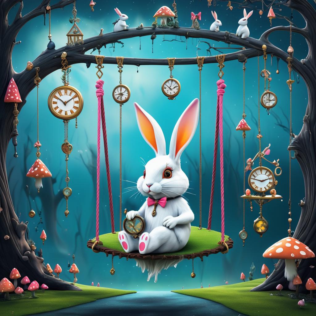 Surreal Fantasy Rabbit on a Swing