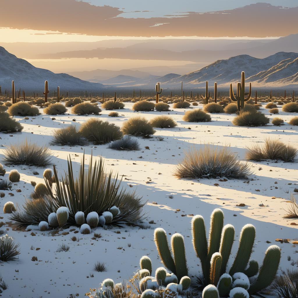 Tranquil Cactus Wasteland in Snowfall