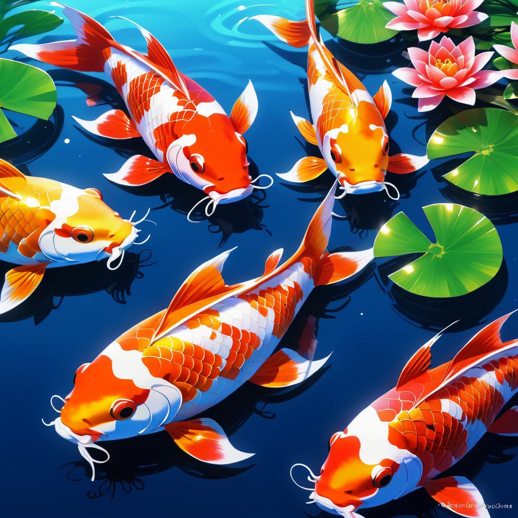 Vibrant Koi Fish in Manga Art Style