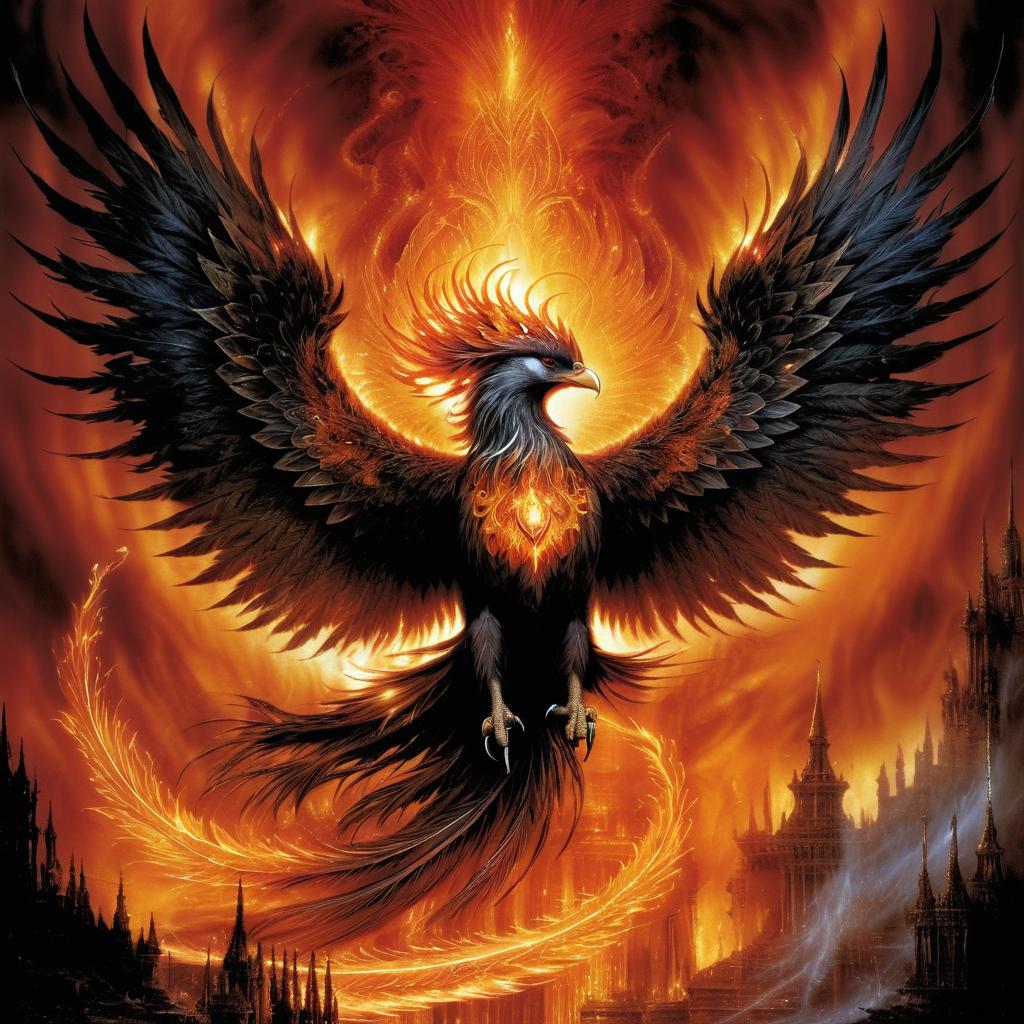 Majestic Phoenix Soaring Through Flames