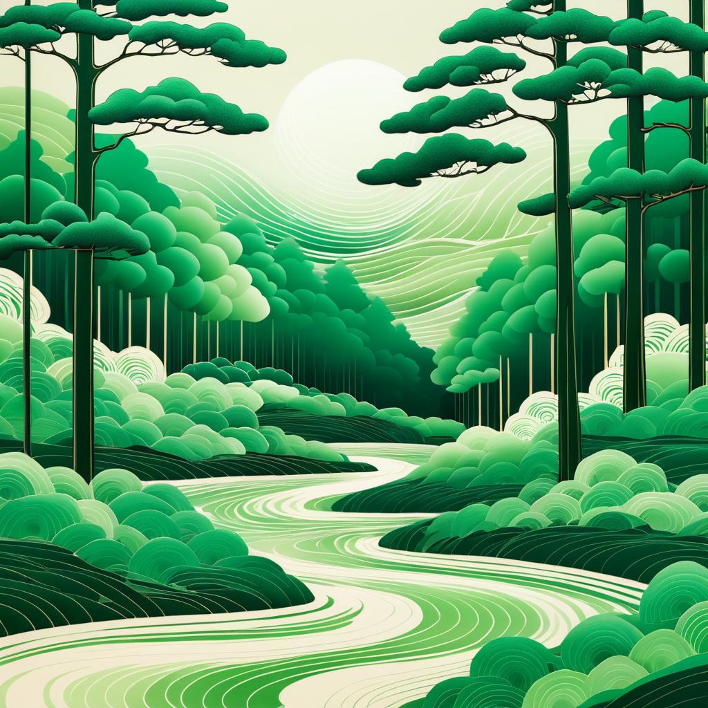 Serene Japanese Woodblock Forest Art Print