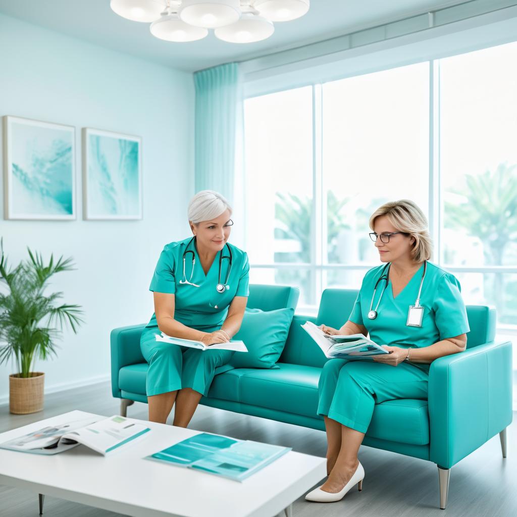 Bright Healthcare Scene with Women in Lounge