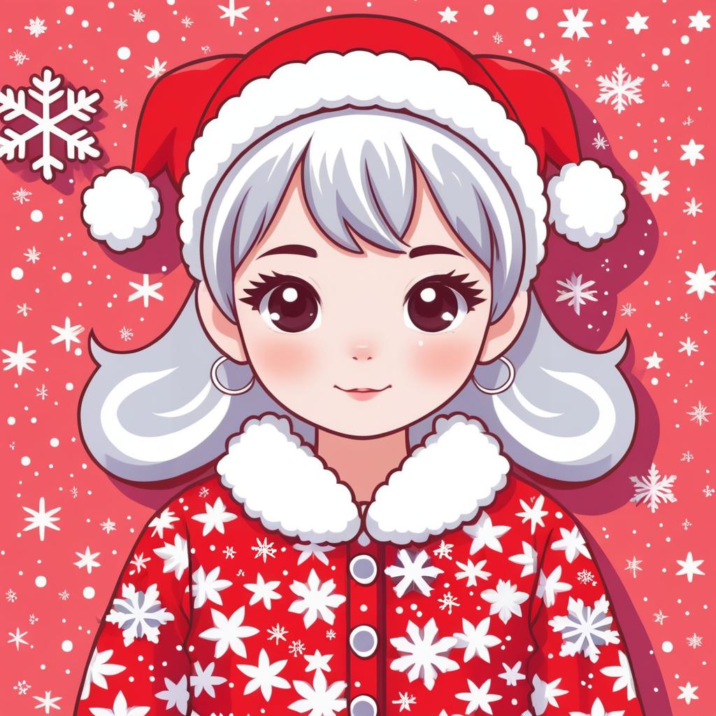 Kawaii Female Santa in Festive Pajamas