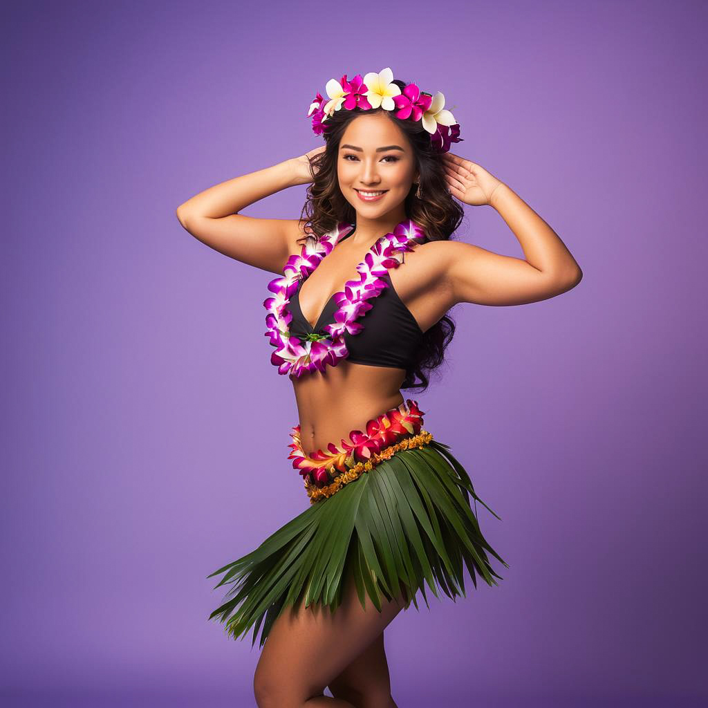 Elegant Hawaiian Woman in Floral Dress