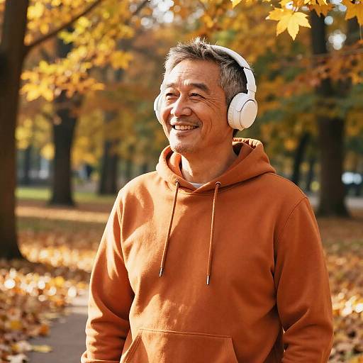 Happy Middle-Aged Man in Autumn Park
